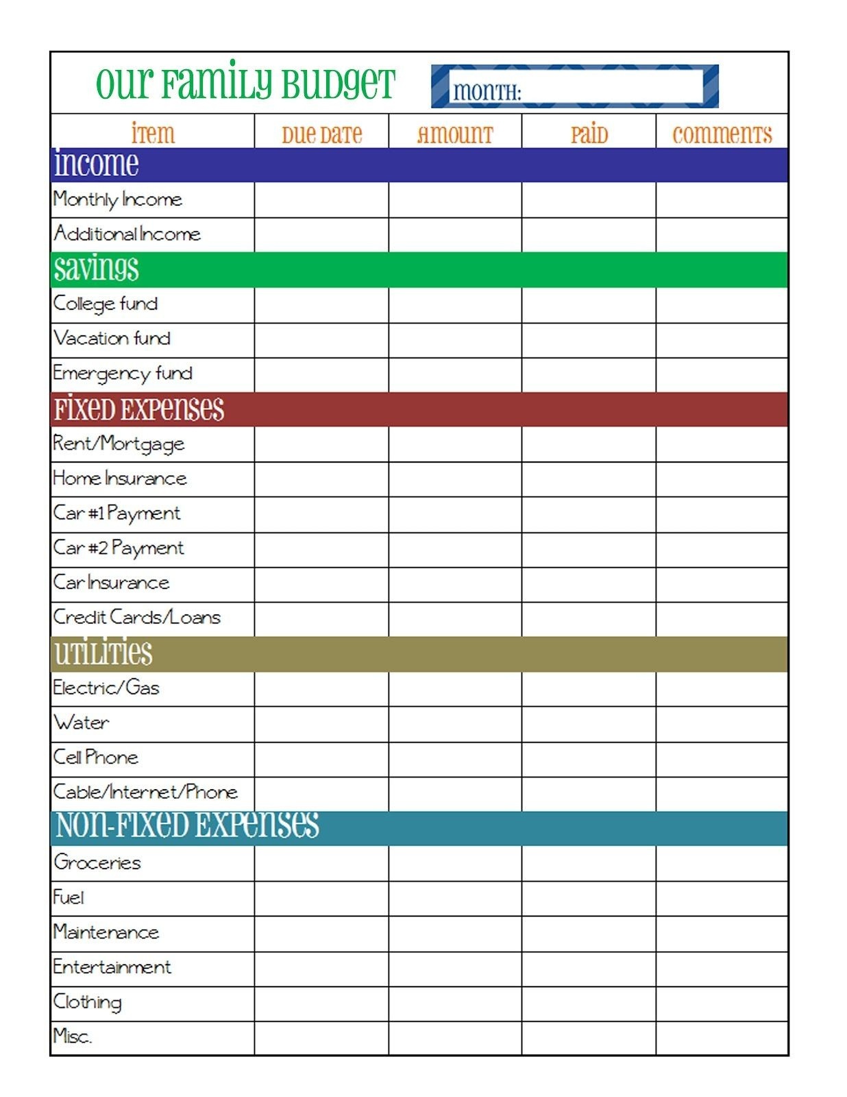 example of 12 month household budget