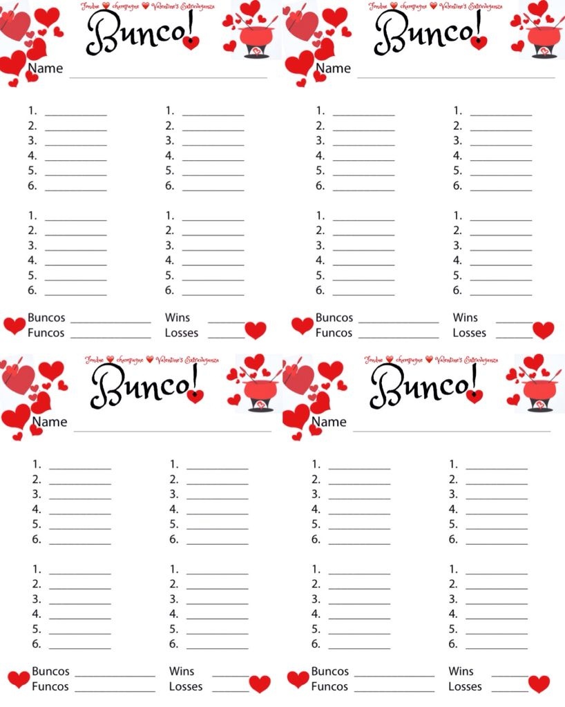 Bunco Free Printable Valentine's Fondue Champagne Score Sheet - Free Printable Bunco Game Sheets