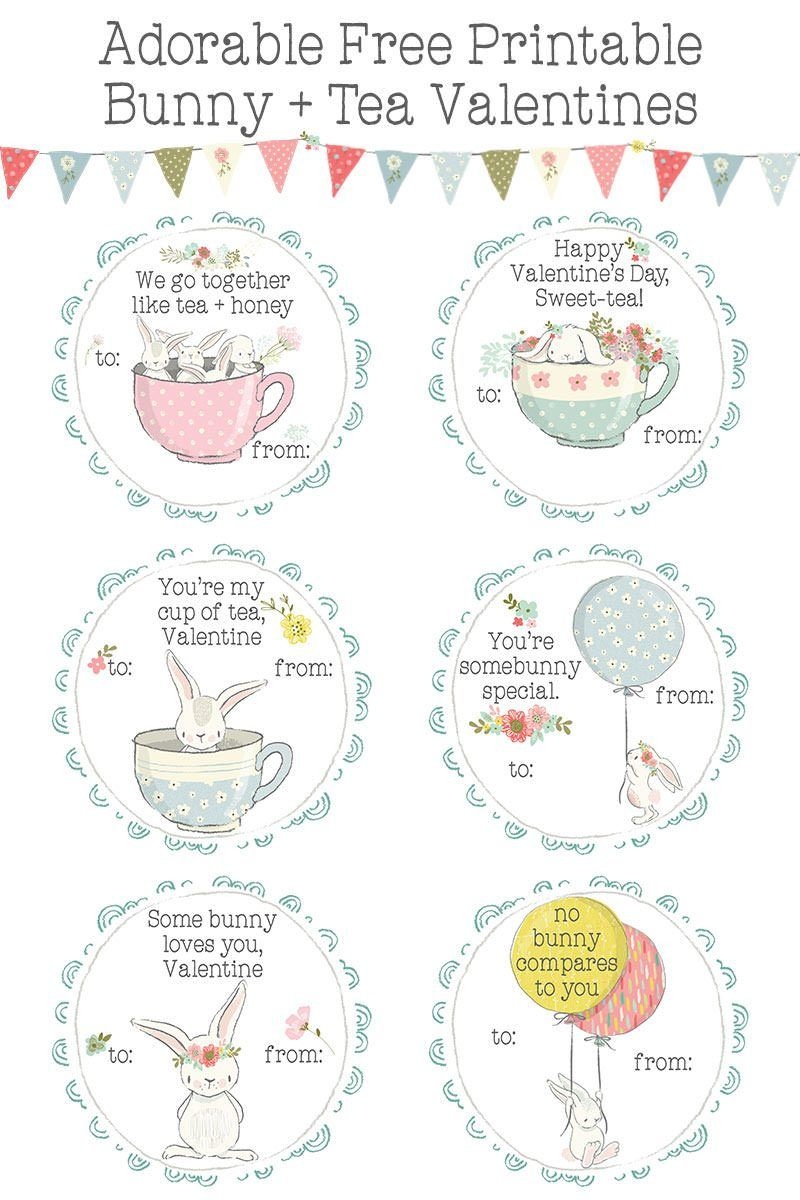 Bunnies + Tea Printable Valentines Day Cards For Kids | Valentine&amp;#039;s - Free Printable Valentines Day Cards For Her