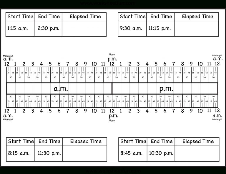calculate elapsed time 5 worksheets 15 30 45 60 minutes free
