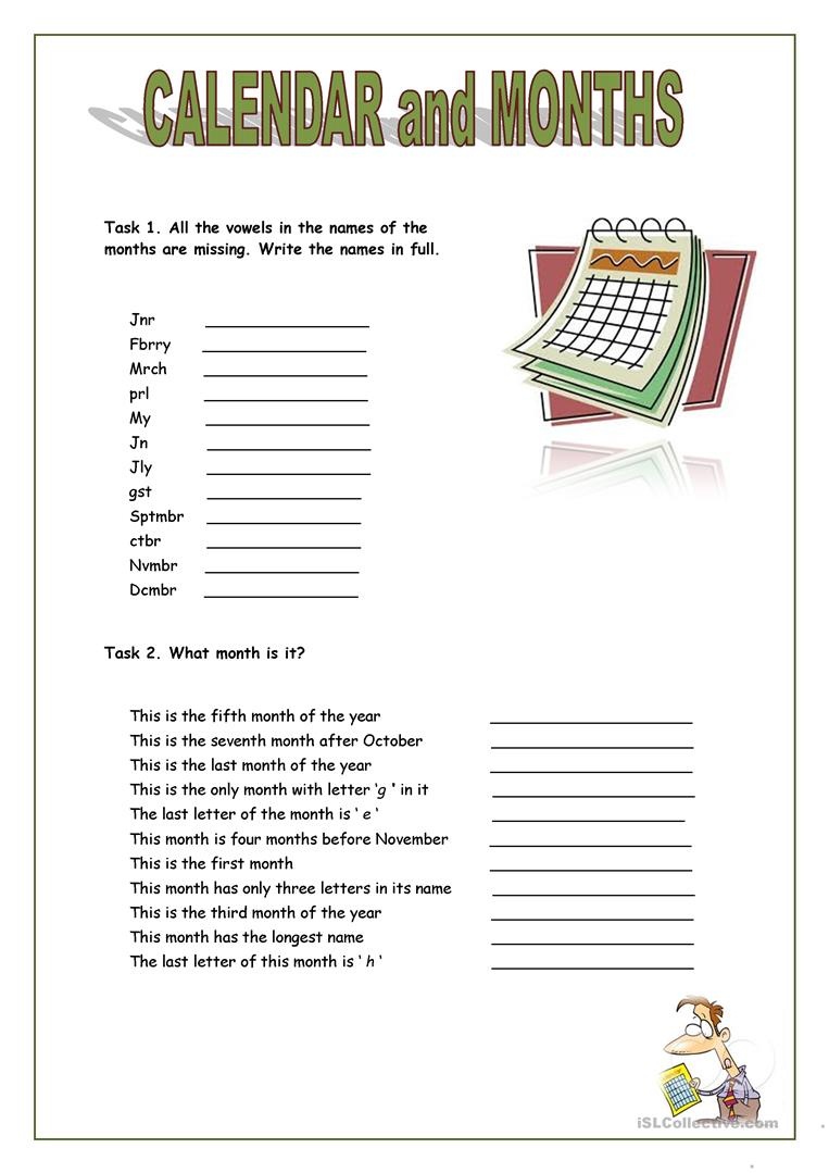 Calendar And Months Worksheet - Free Esl Printable Worksheets Made - My Spelling Dictionary Printable Free