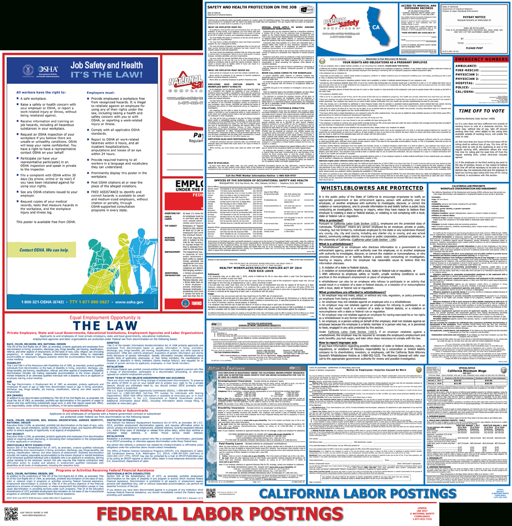 California And Federal Labor Law Poster Set Laminated – Cal/osha - Free Printable Osha Safety Posters