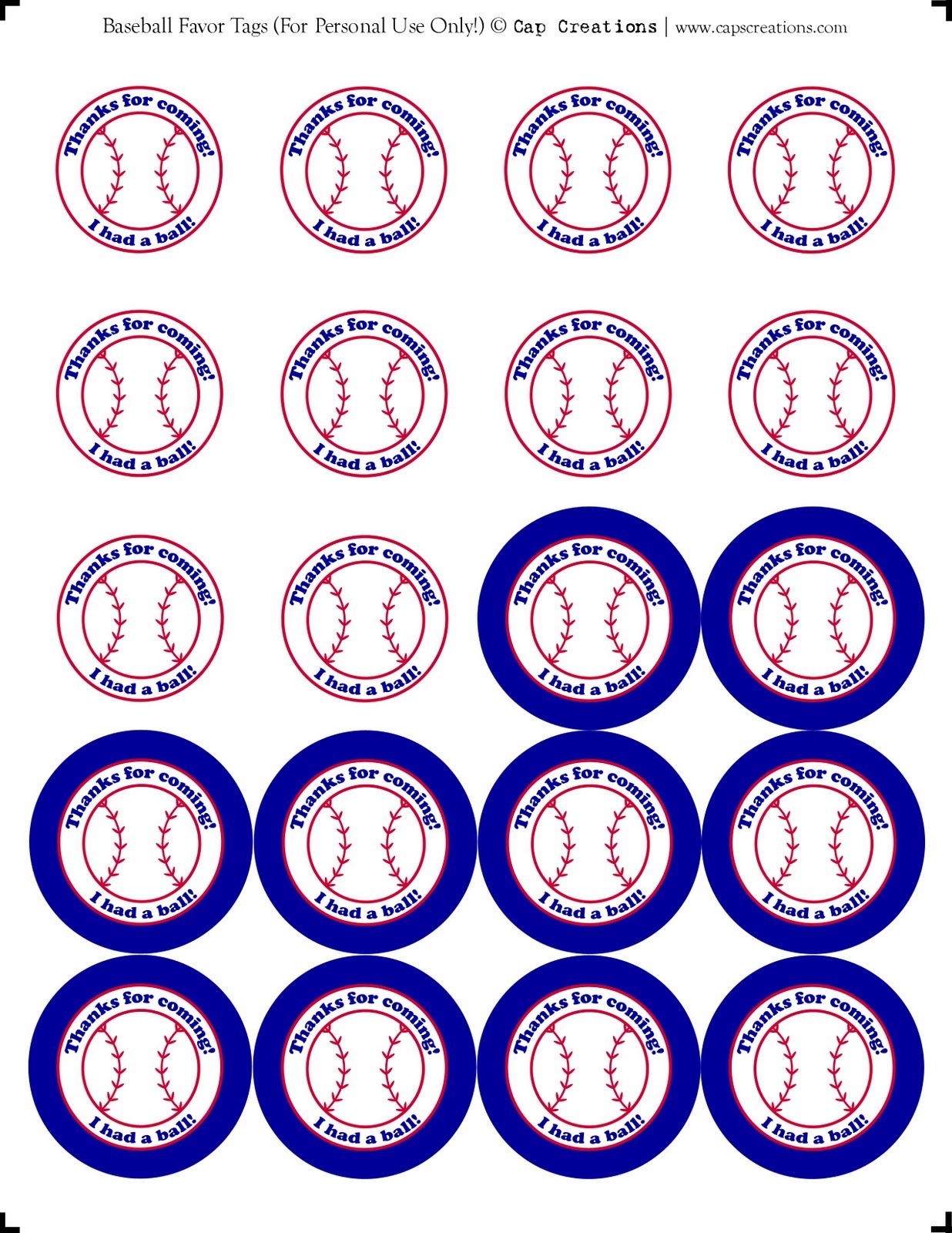 Cap Creations: Printable Baseball Party Favor Thank You Tags - Free Printable Baseball Favor Tags