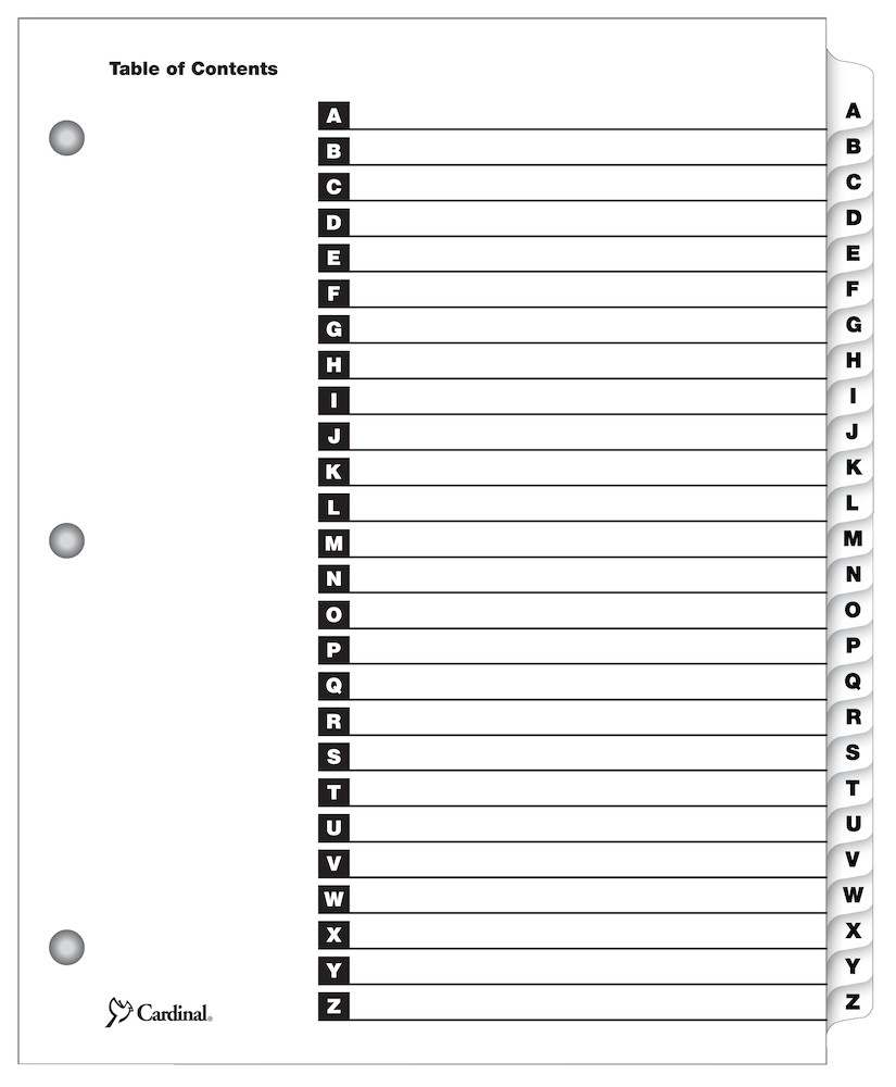 Cardinal Onestep Printable Table Of Contents Dividers, A-Z, White - Free Printable Table Of Contents Template