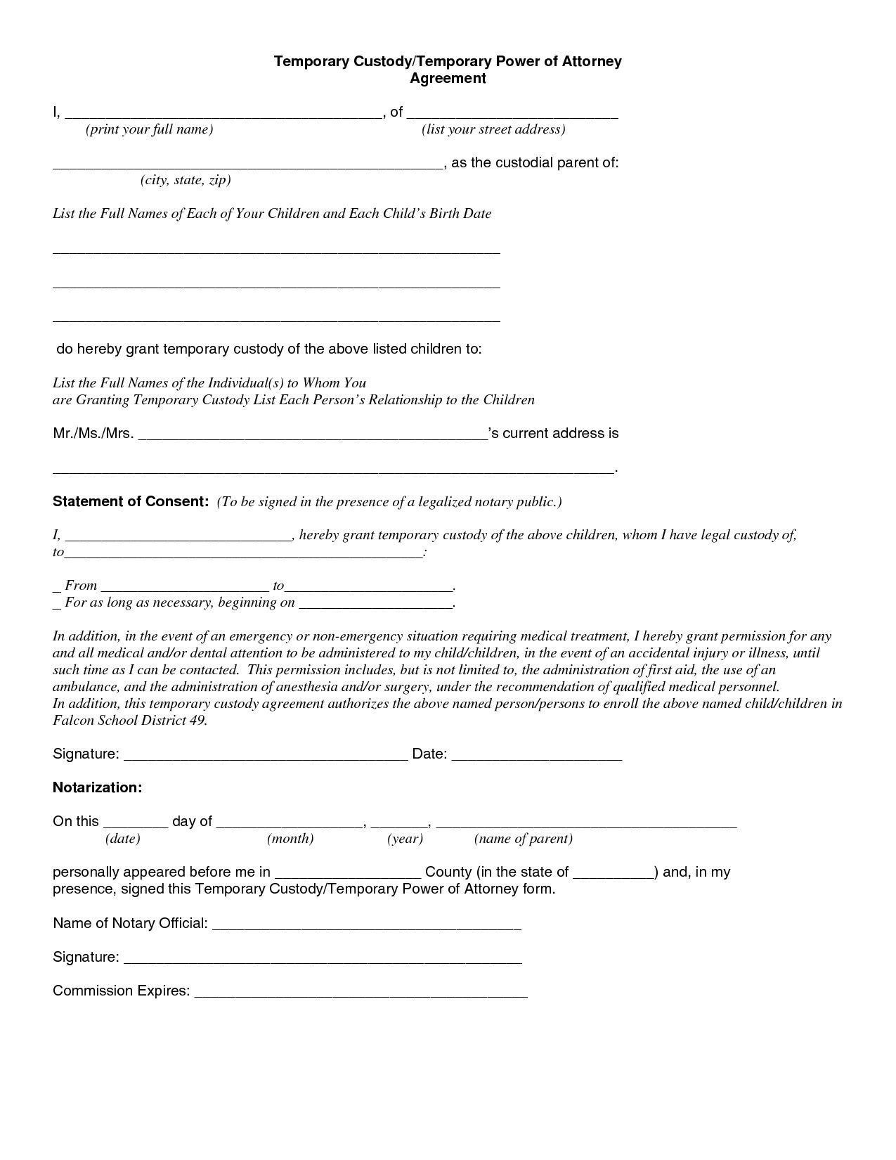 Child Custody Agreement Special Best S Of Temporary Guardianship - Free Printable Child Custody Forms