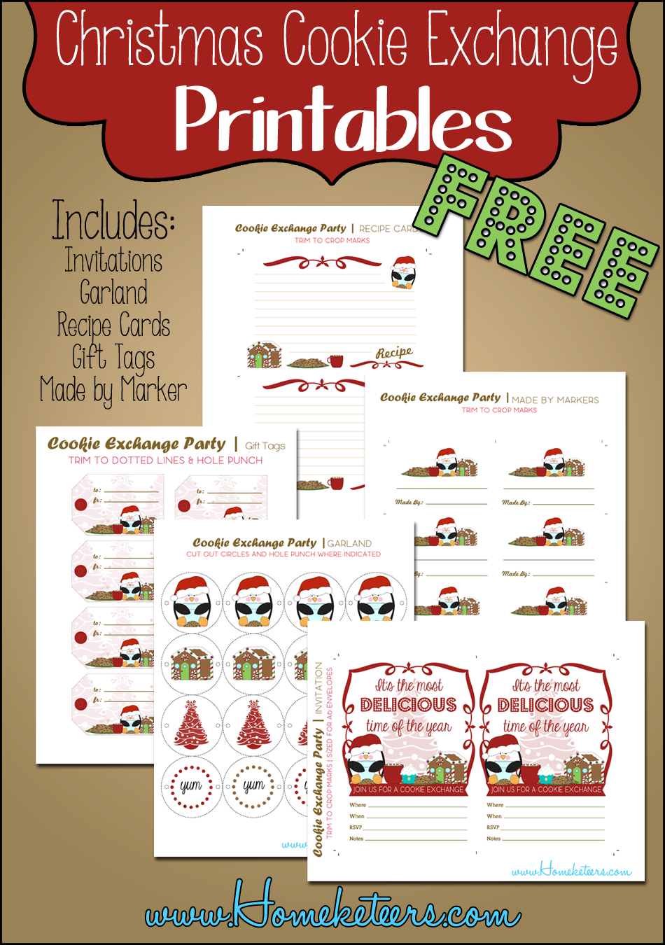 Christmas Cookie Exchange Printables Penguin Theme ~ Free - Free Christmas Cookie Exchange Printable Invitation