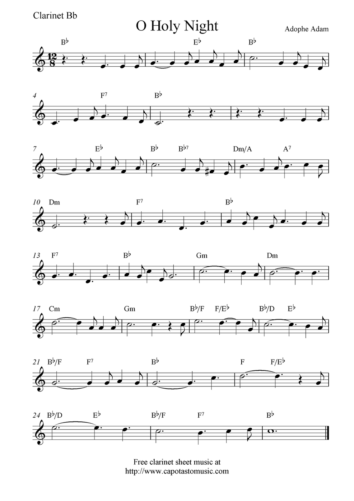 Christmas Music For Clairnet |  Music Scores: O Holy Night, Free - Free Printable Christmas Songs For Clarinet