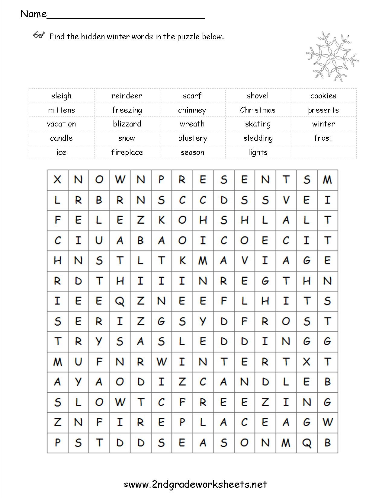 Christmas Worksheets And Printouts - 2Nd Grade Word Search Free Printable