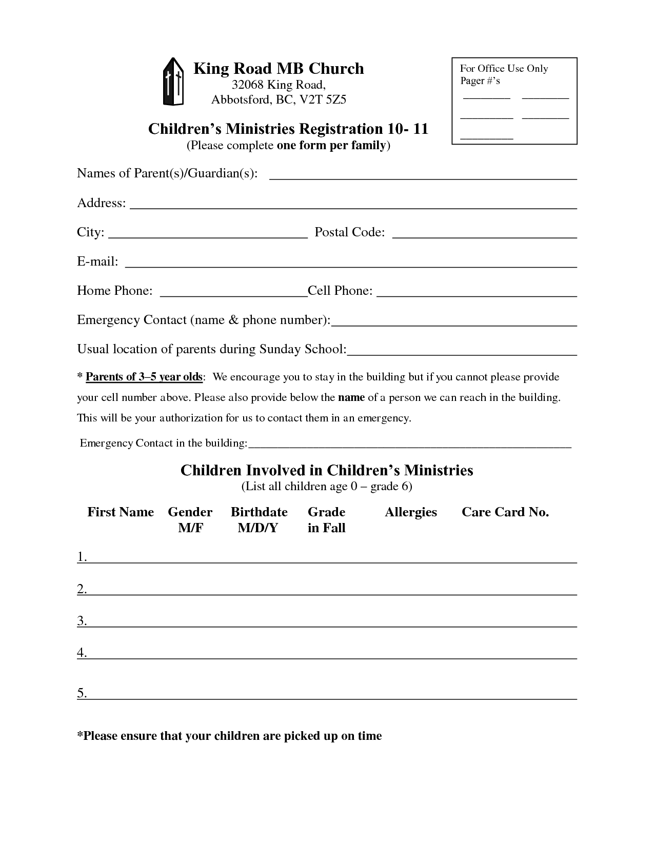 Church Enrollment Form Template | Registration Form - King Road Mb - Free Printable Vbs Registration Forms