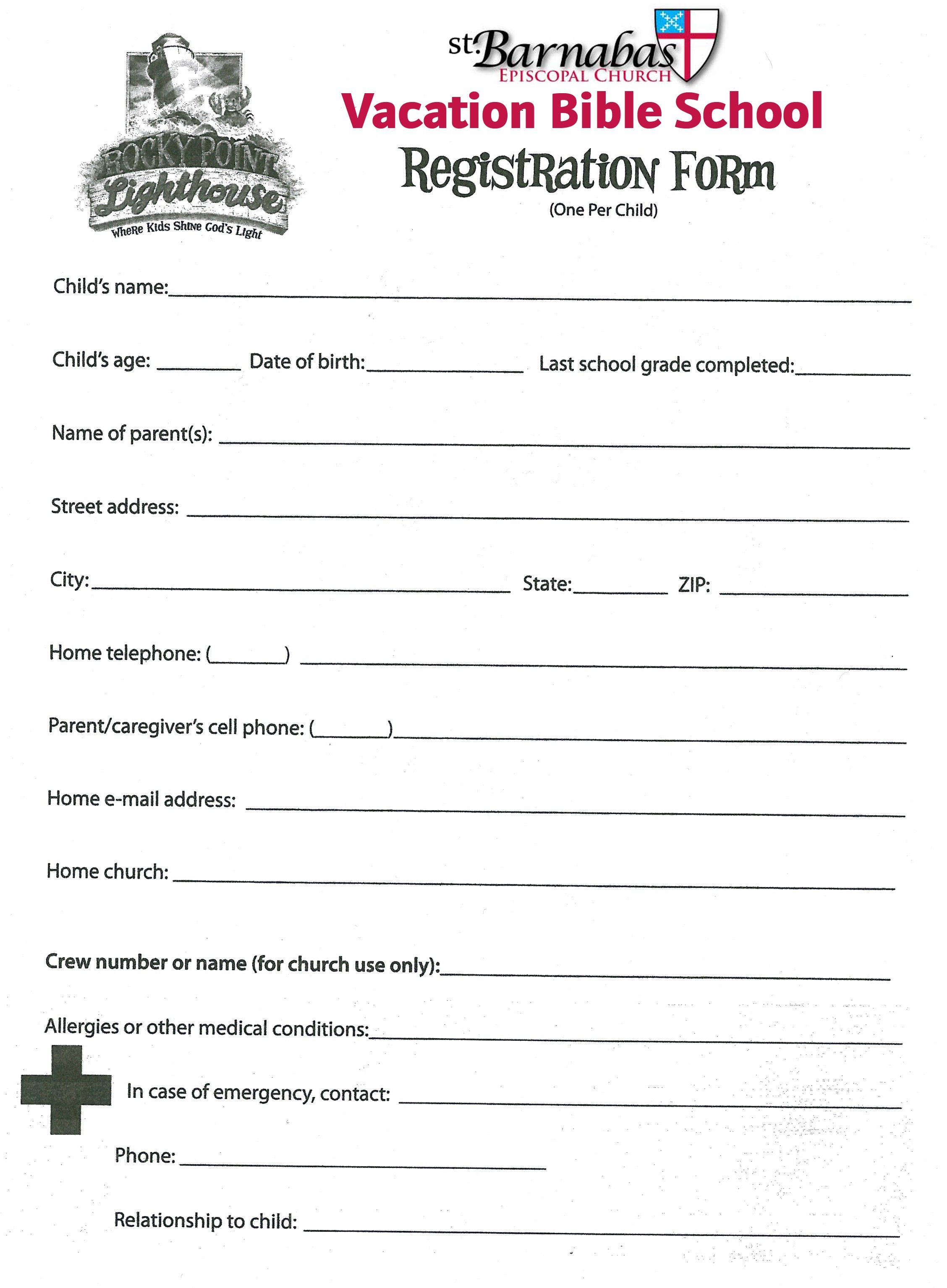 Church School Registration Form | For The Teens | Sign In Sheet - Free Printable Vbs Registration Forms