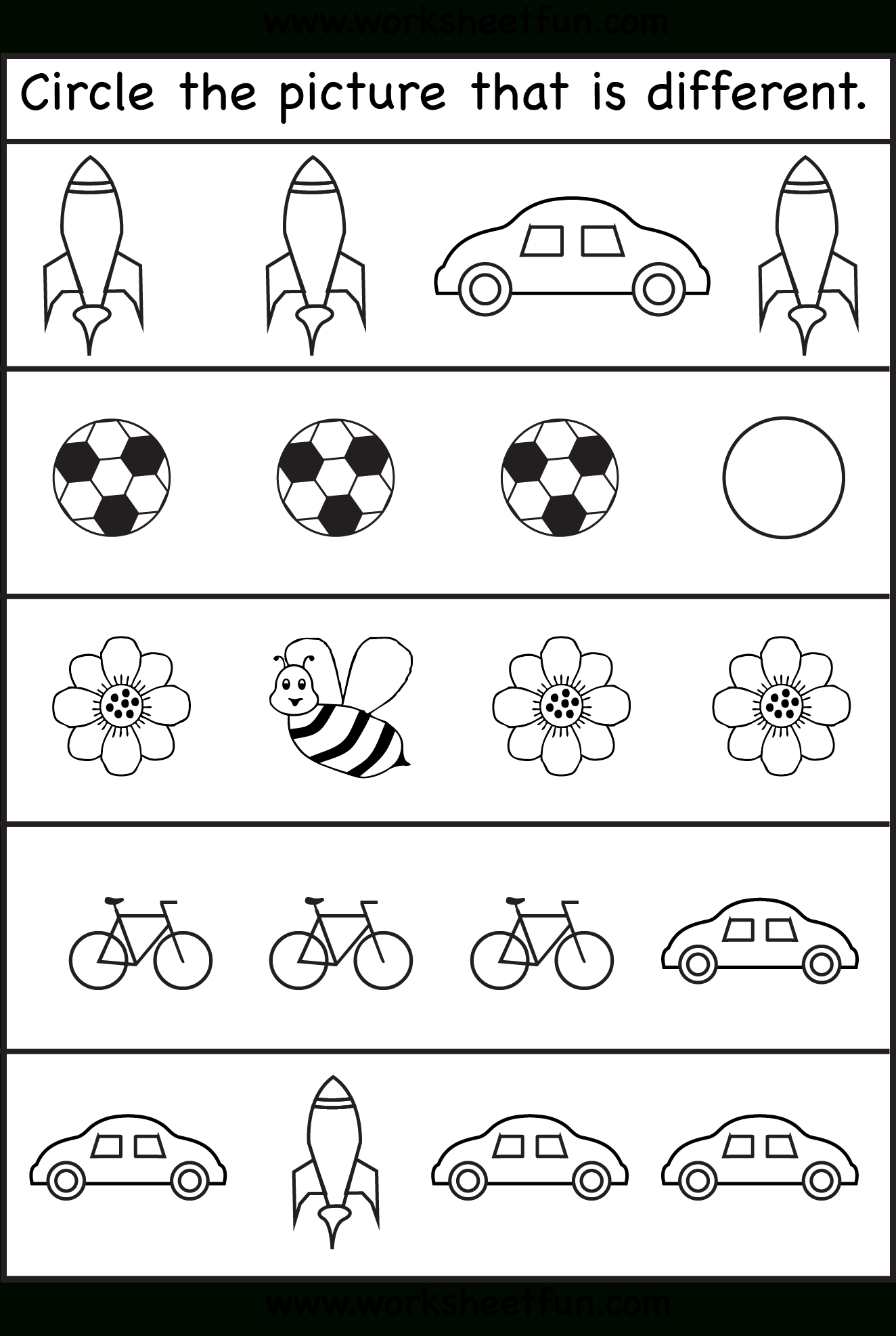 Circle The Picture That Is Different - 4 Worksheets | Preschool Work - Free Printable Same And Different Worksheets