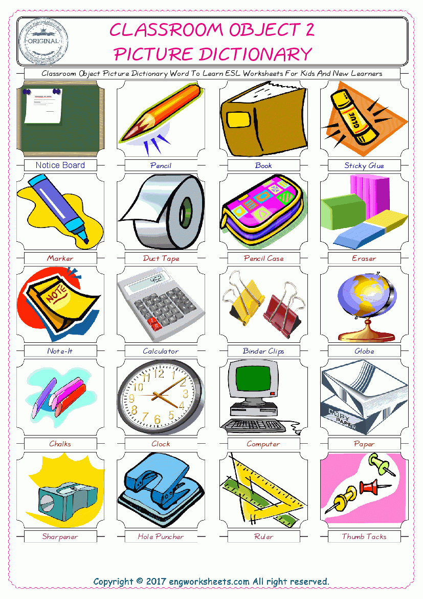 Classroom Object - Free Esl, Efl Worksheets Madeteachers For - Free Printable Picture Dictionary For Kids