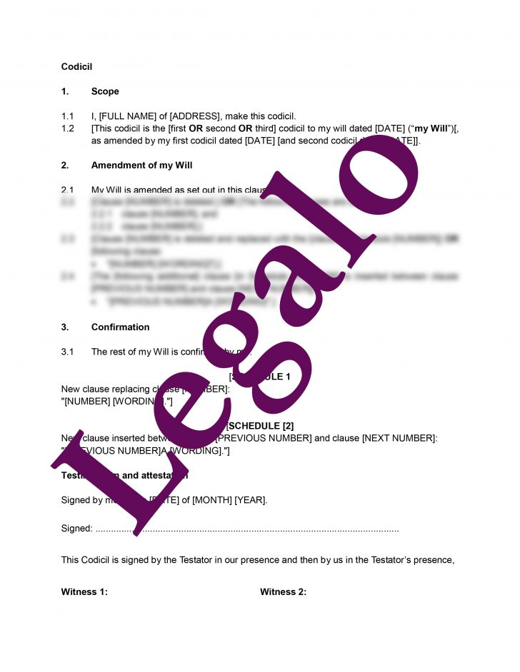 Codicil Template Use This Template Form To Vary Your Will Legalo 