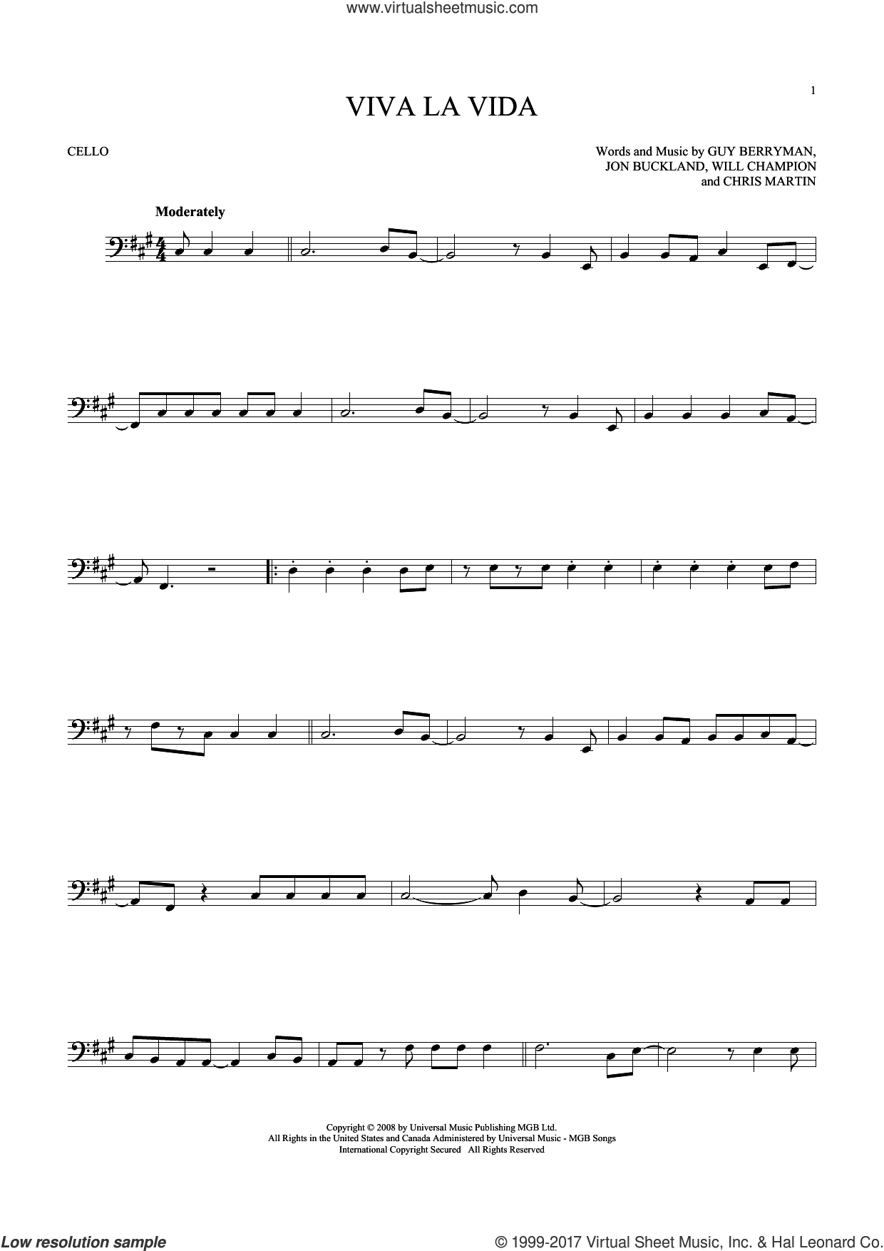 Coldplay - Viva La Vida Sheet Music For Cello Solo [Pdf] - Free Printable Violin Sheet Music For Viva La Vida