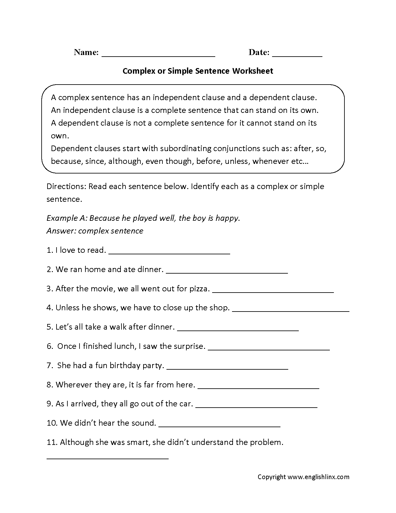 Complex Or Simple Sentences Worksheet | Education | Common Core - Free Printable Simple Sentences Worksheets