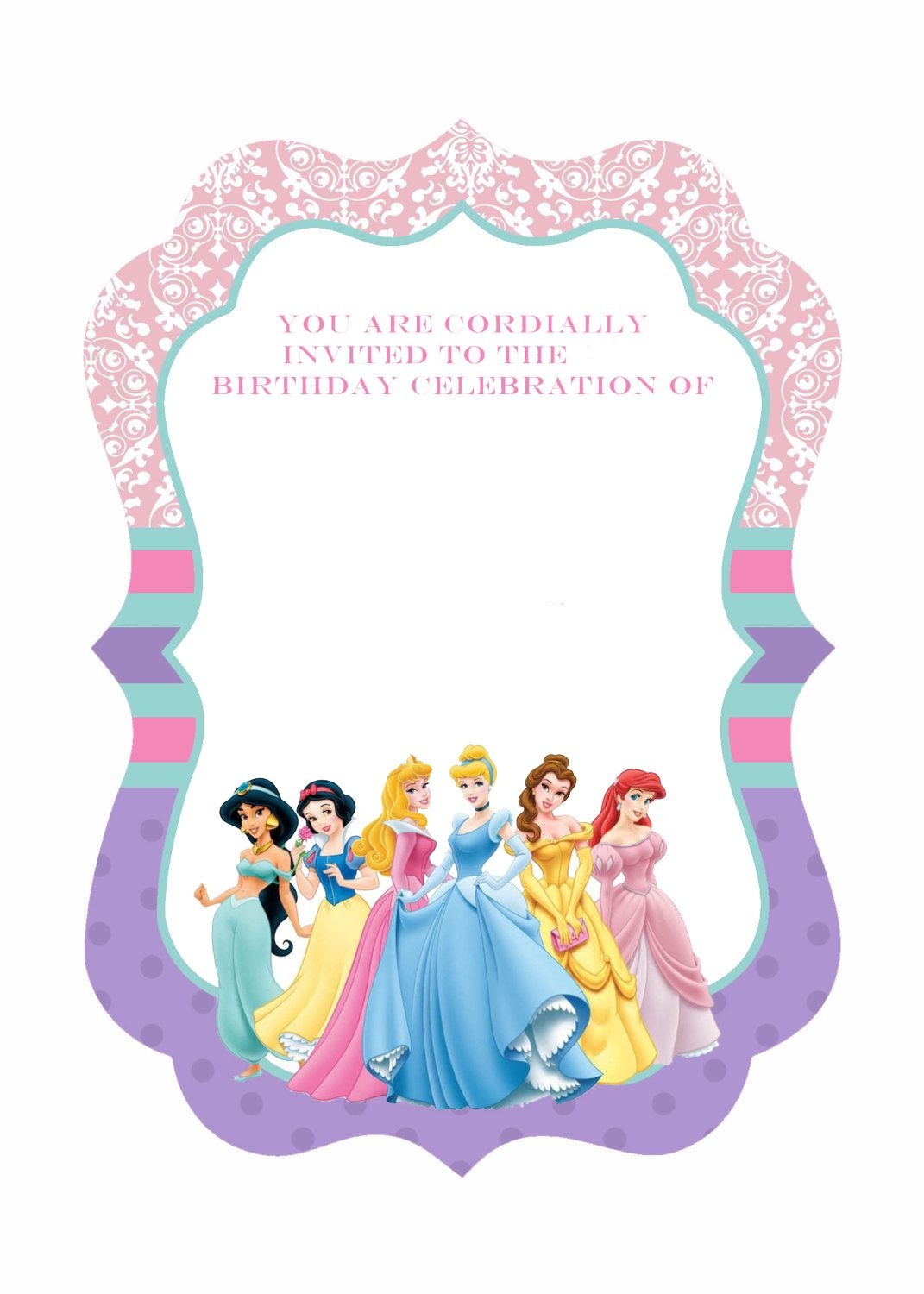 Cool Free Template Free Printable Ornate Disney Princesses - Free Printable Princess Jasmine Invitations