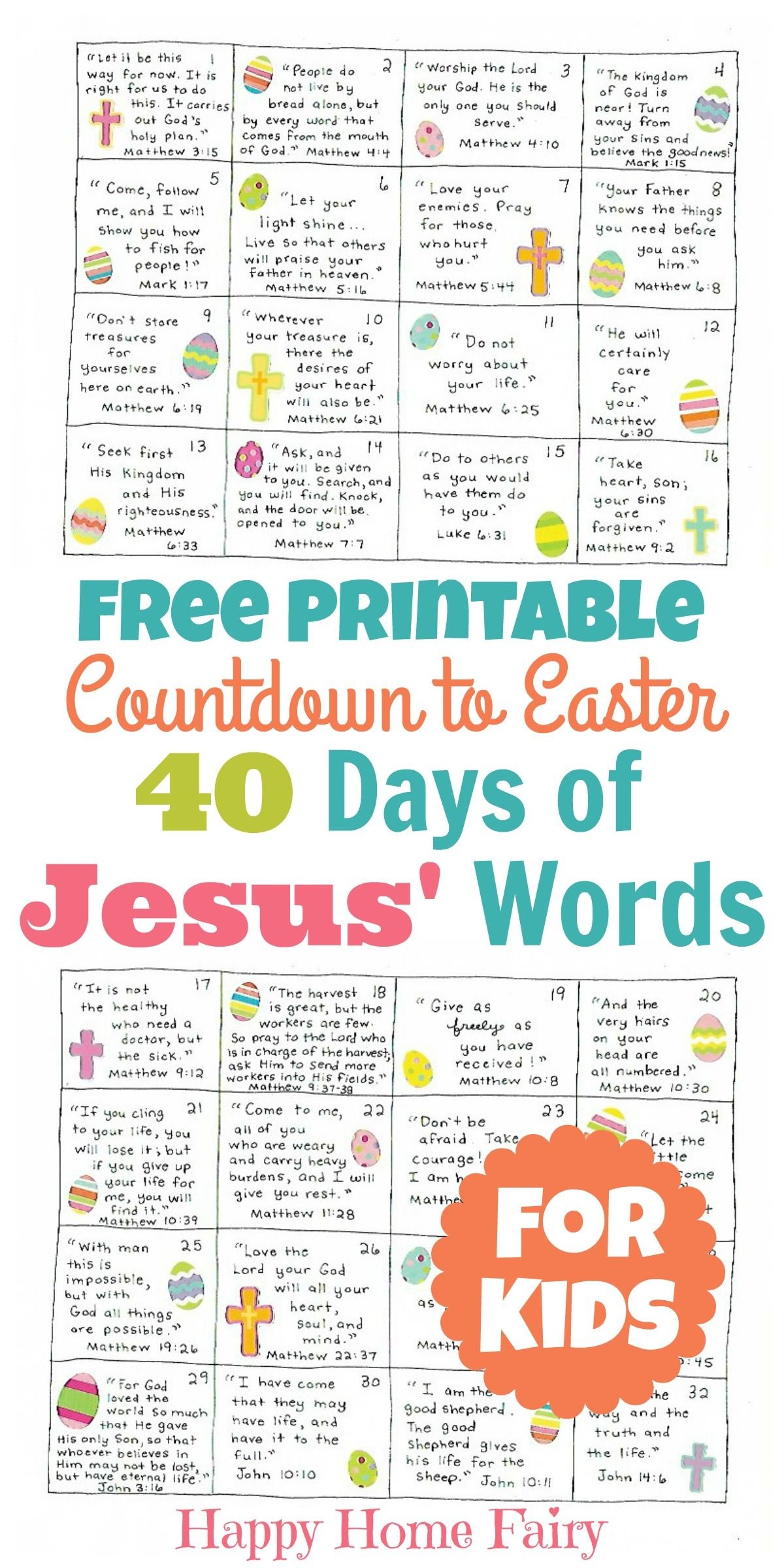 Countdown To Easter - 40 Days Of Jesus&amp;#039; Words For Kids (Free - Free Printable Bible Verses For Children