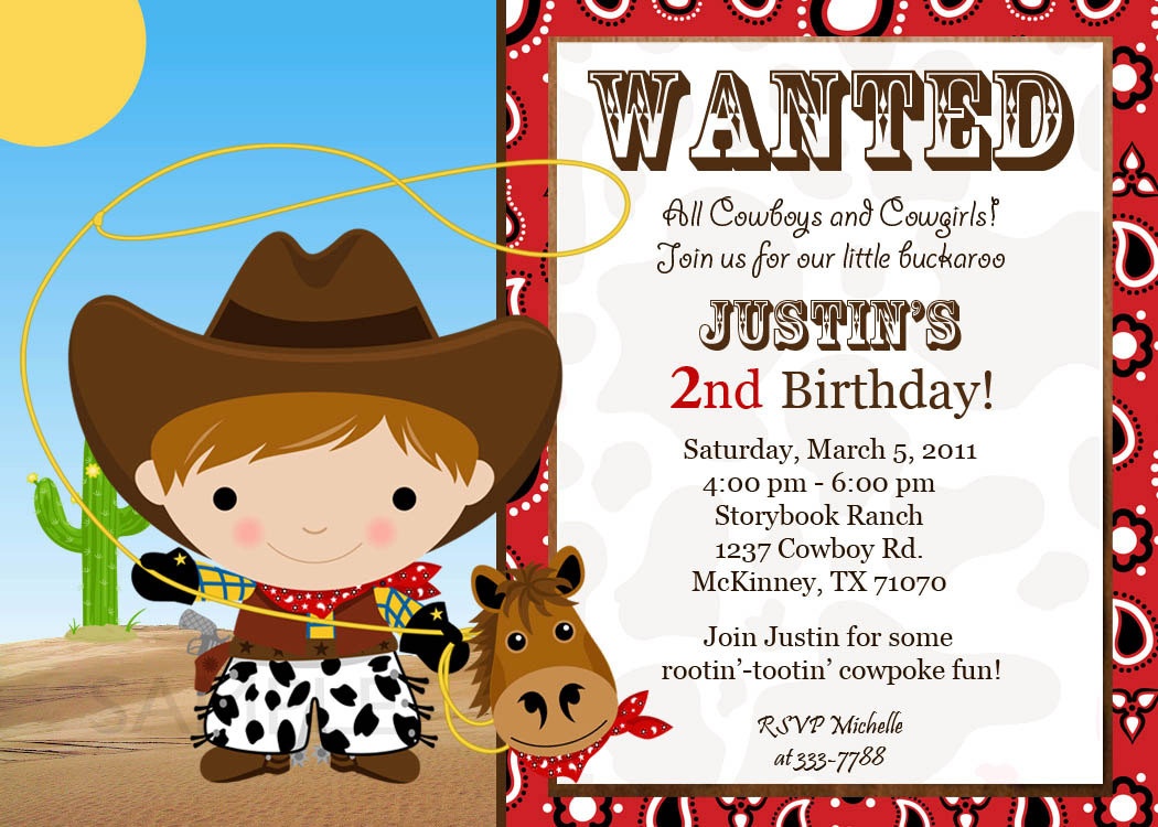 Cowboy Birthday Party Invitations — Birthday Invitation Examples - Free Printable Cowboy Birthday Cards