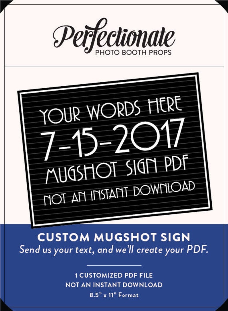 Customized Gatsby Mugshot Sign Pdf You Provide Your Text And | Etsy - Printable Mugshot Sign Free