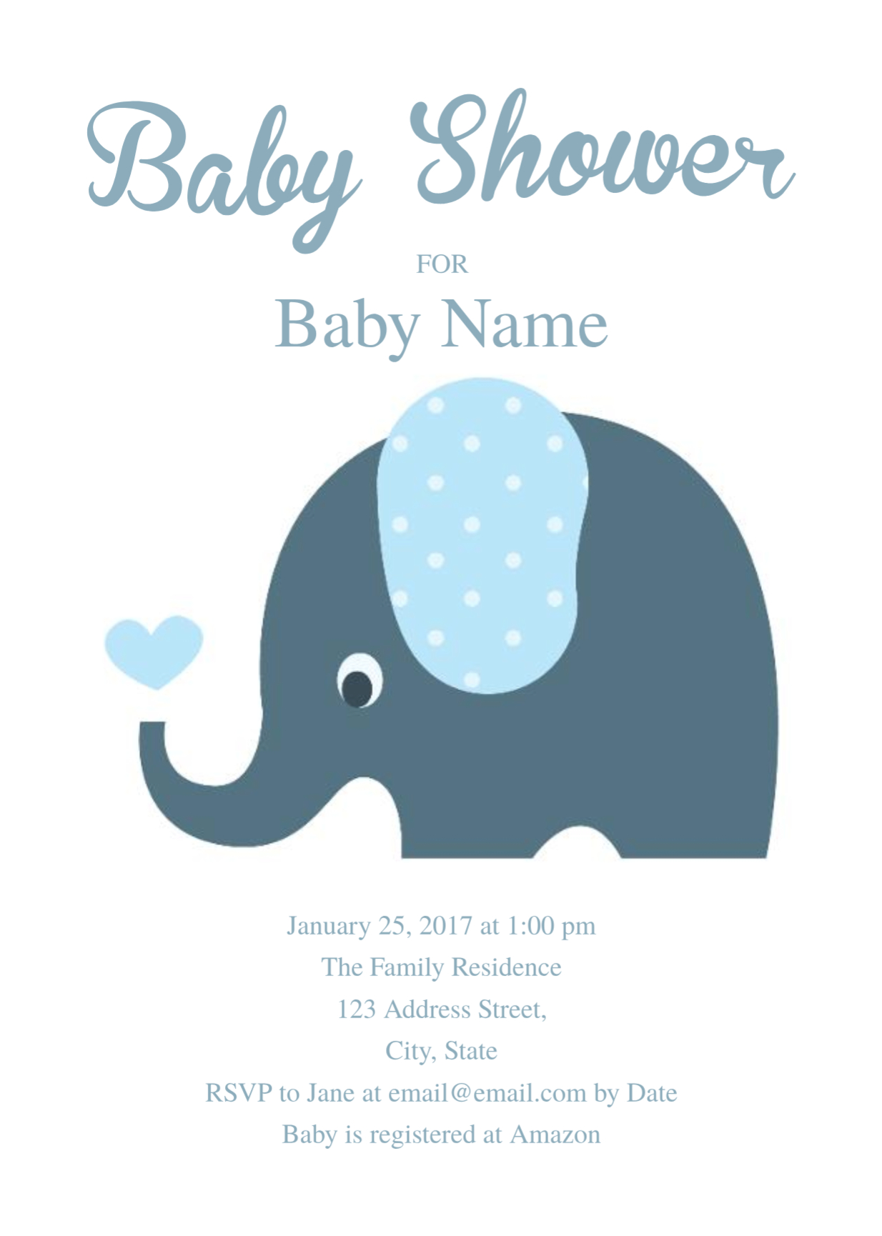 Cute Elephant Baby Shower Invitation Template | Free Invitation - Free Baby Elephant Printables