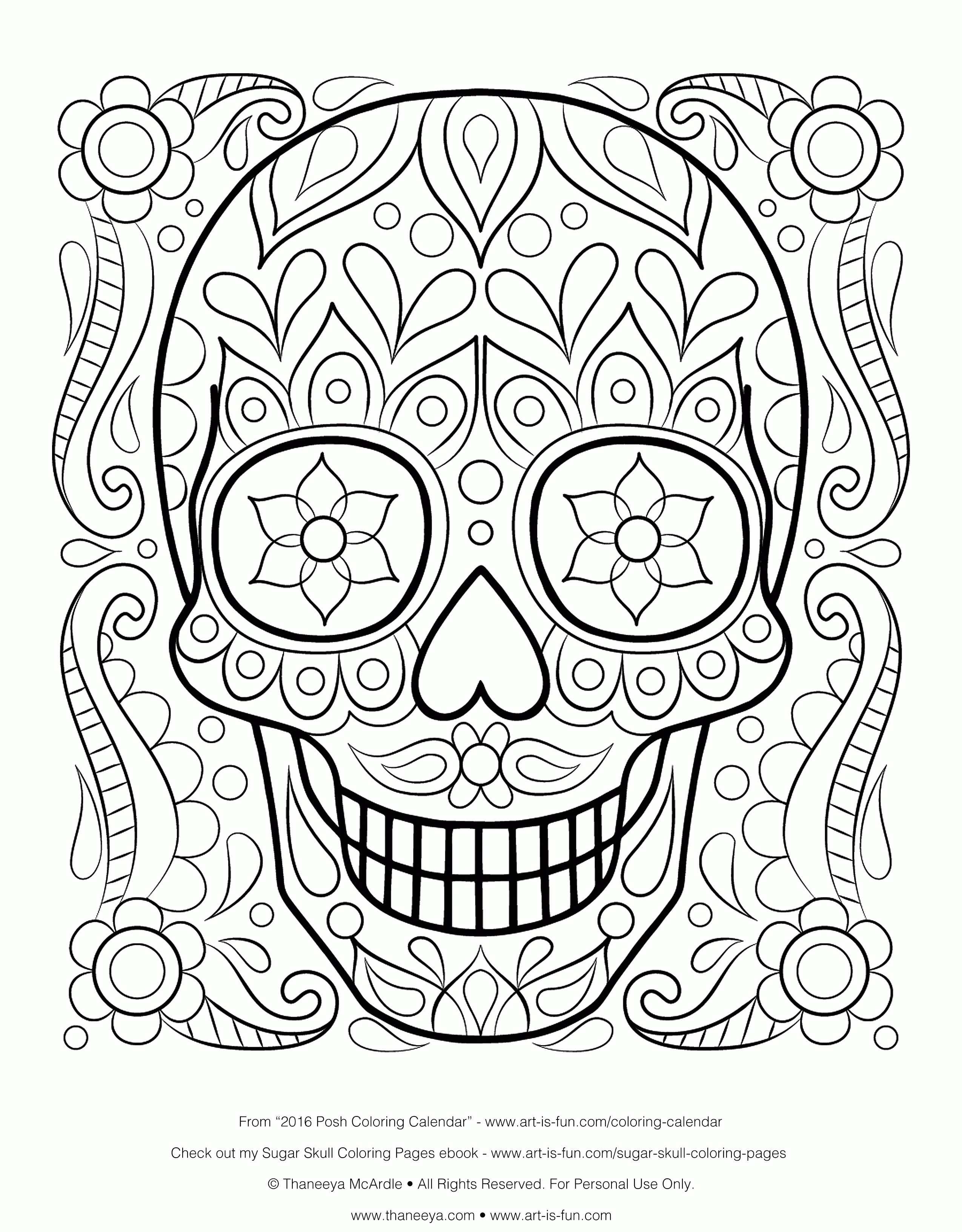 Day Of The Dead Coloring Pages - Free Sugar Skull Coloring Page - Free Dia De Los Muertos Printables