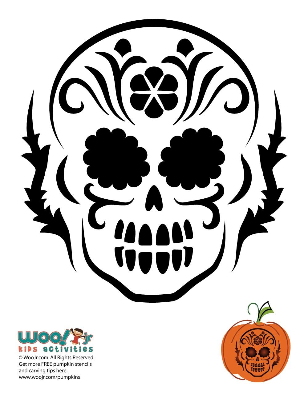 Day Of The Dead Pumpkin Carving Stencils | Woo! Jr. Kids Activities - Free Printable Sugar Skull Pumpkin Stencils