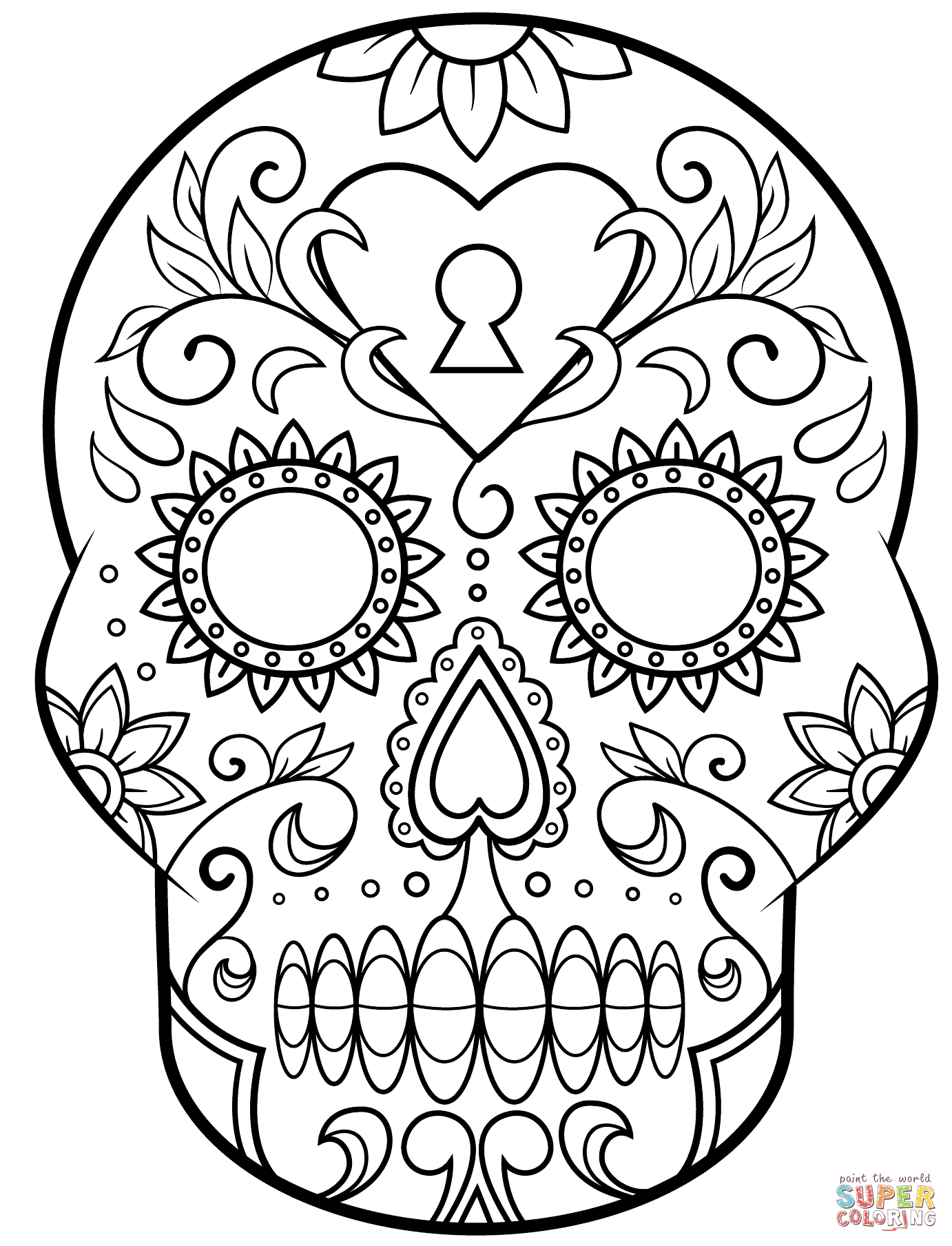 Day Of The Dead Sugar Skull Coloring Page | Free Printable - Free Dia De Los Muertos Printables