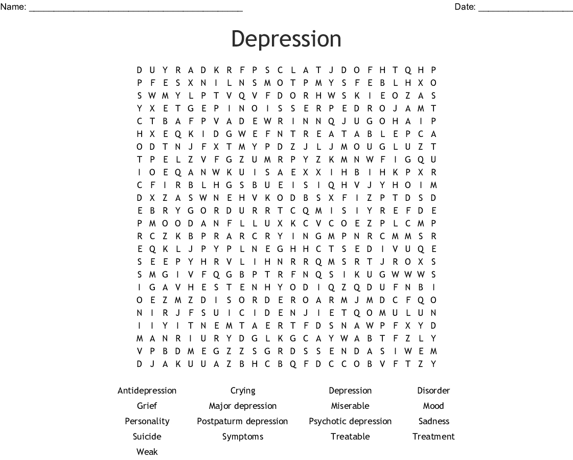 Depression Word Search - Wordmint - Free Printable Worksheets On Depression