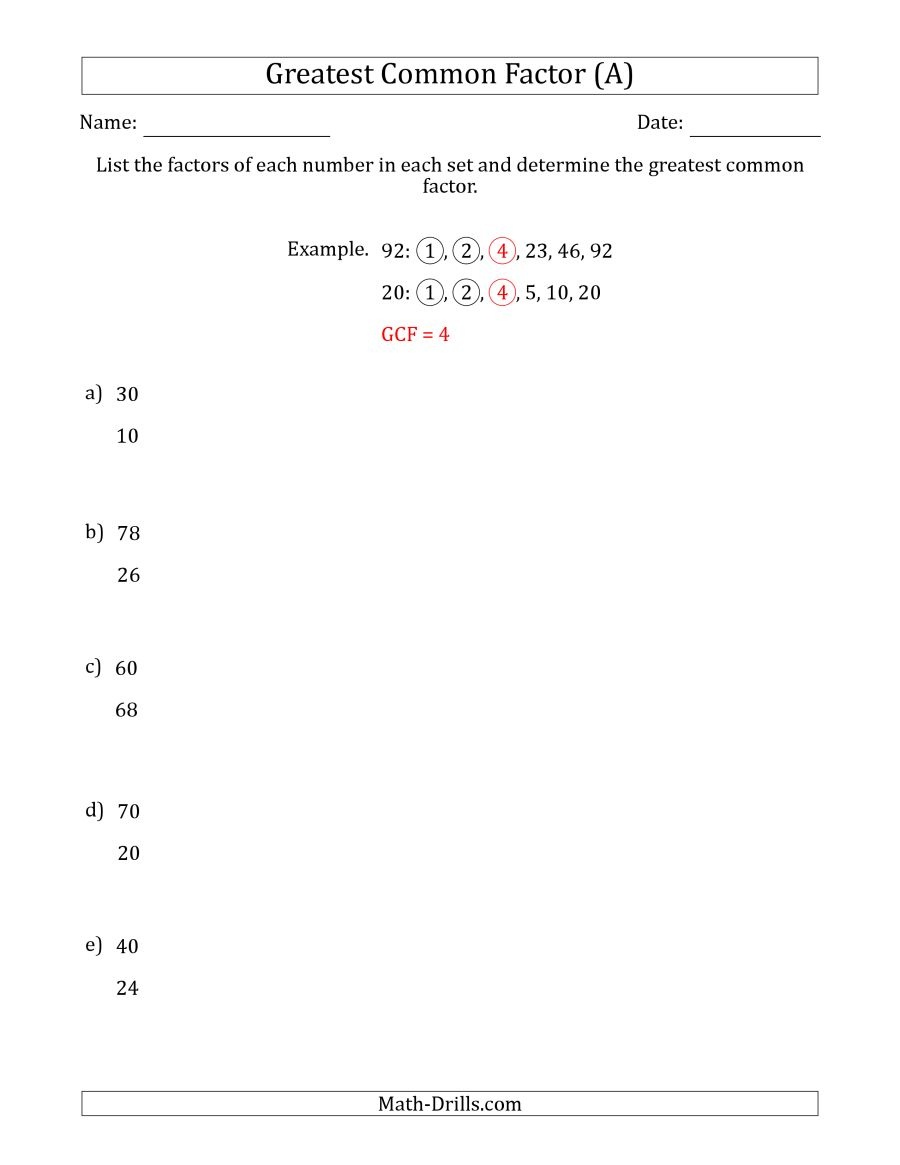 Determining Greatest Common Factors Of Sets Of Two Numbers From 4 To - Free Printable Lcm Worksheets
