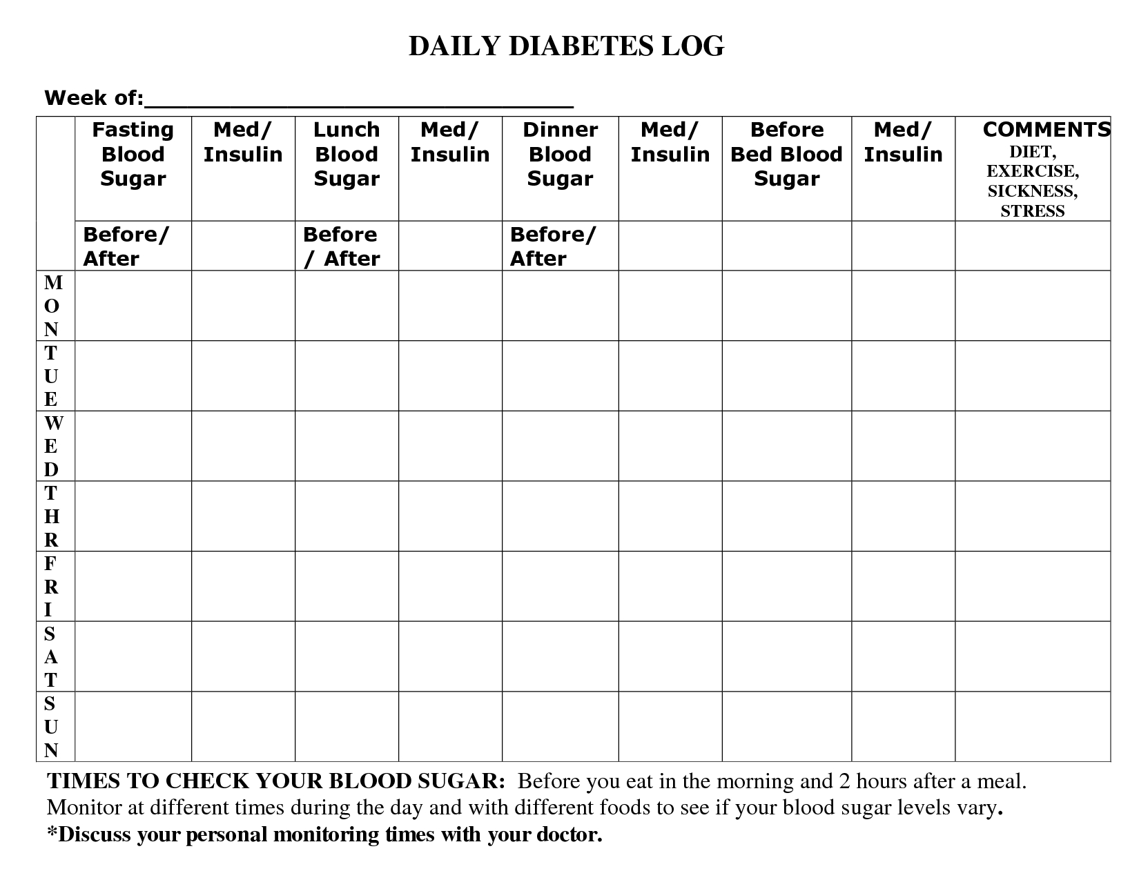 Free Diabetes Log Sheet Printable