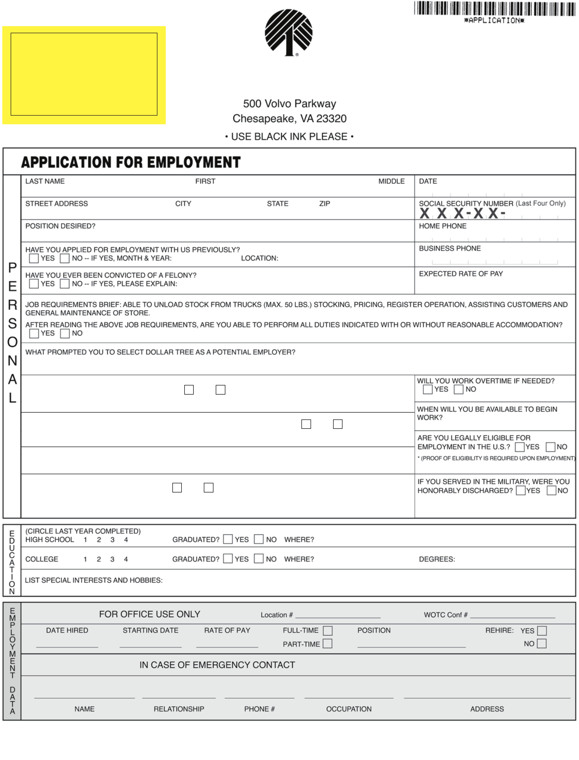 Dollar Tree Job Application Dollar Tree Job Application Form To - Free Printable Dollar Tree Application Form