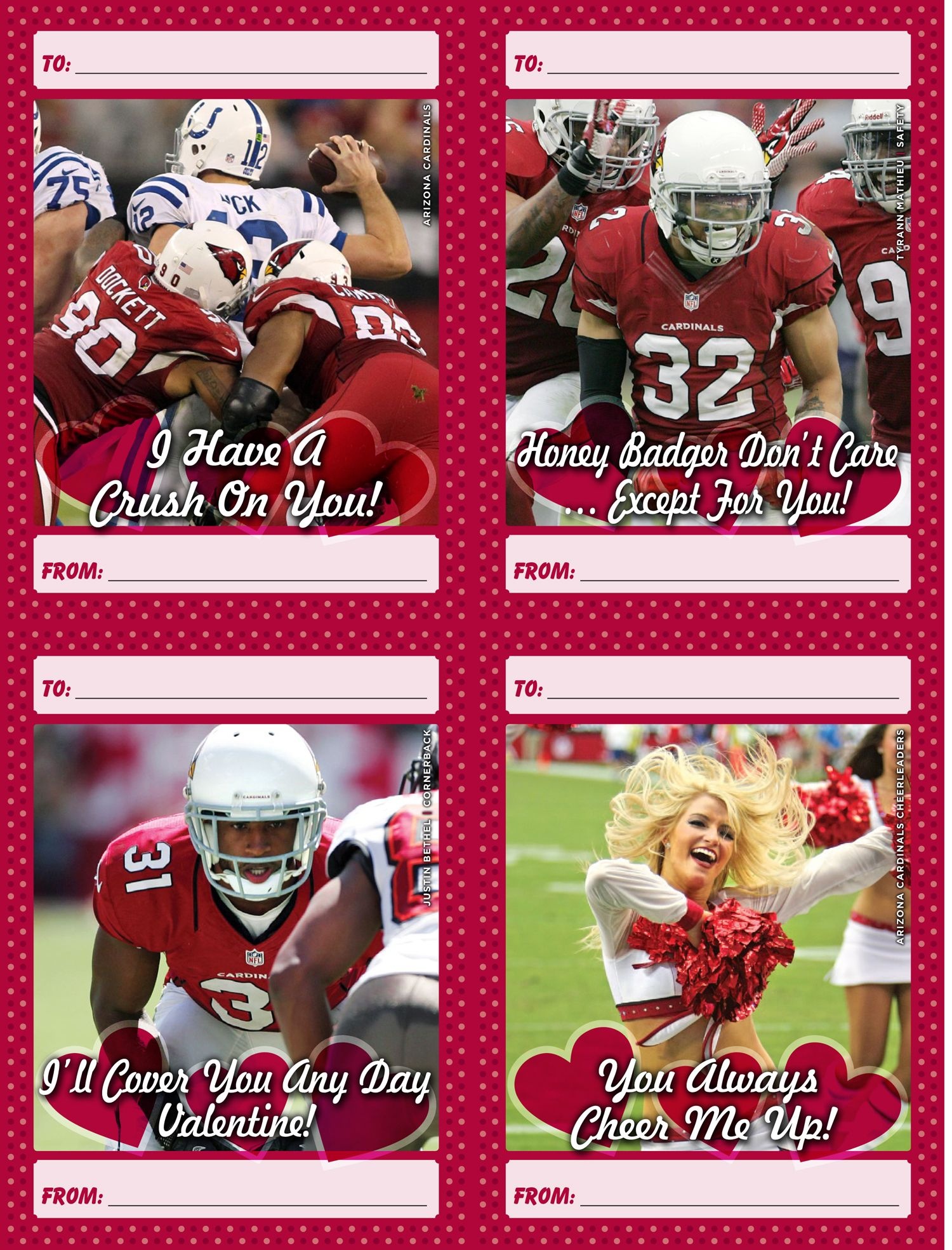 Download And Print A Set Of 12 Free Arizona Cardinals Valentine&amp;#039;s - Free Printable Football Valentines Day Cards