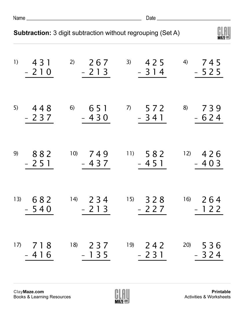 Free Printable 3 Digit Subtraction With Regrouping Worksheets Free No Prep 2nd Grade Double