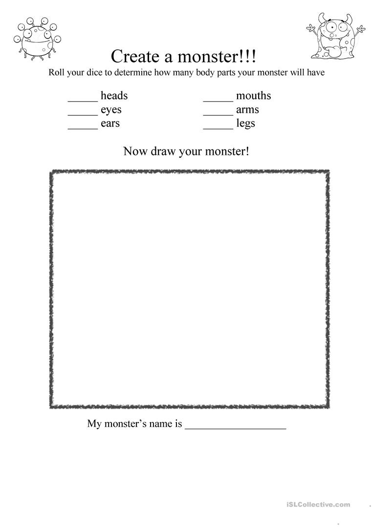Draw A Monster With Dice! Worksheet - Free Esl Printable Worksheets - Roll A Monster Free Printable