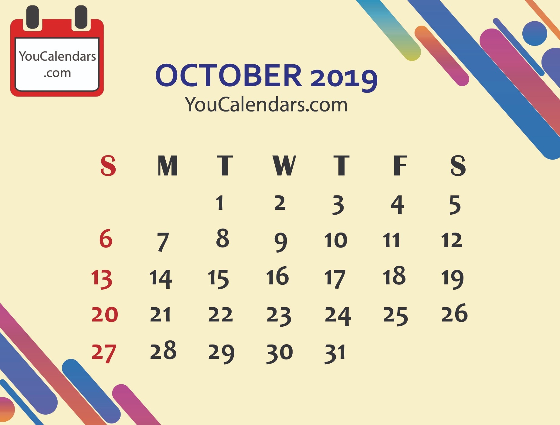 ✅Free October 2019 Calendar Printable Template - You Calendars - Free October Printables