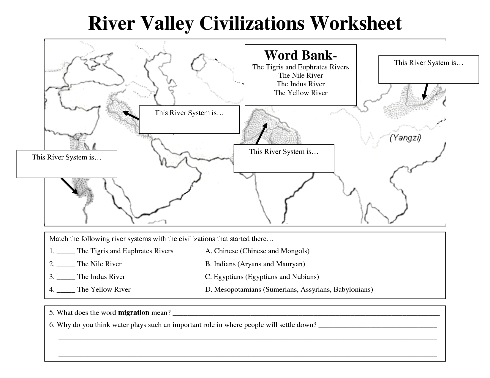 Ancient Civilizations Map Worksheet Answers