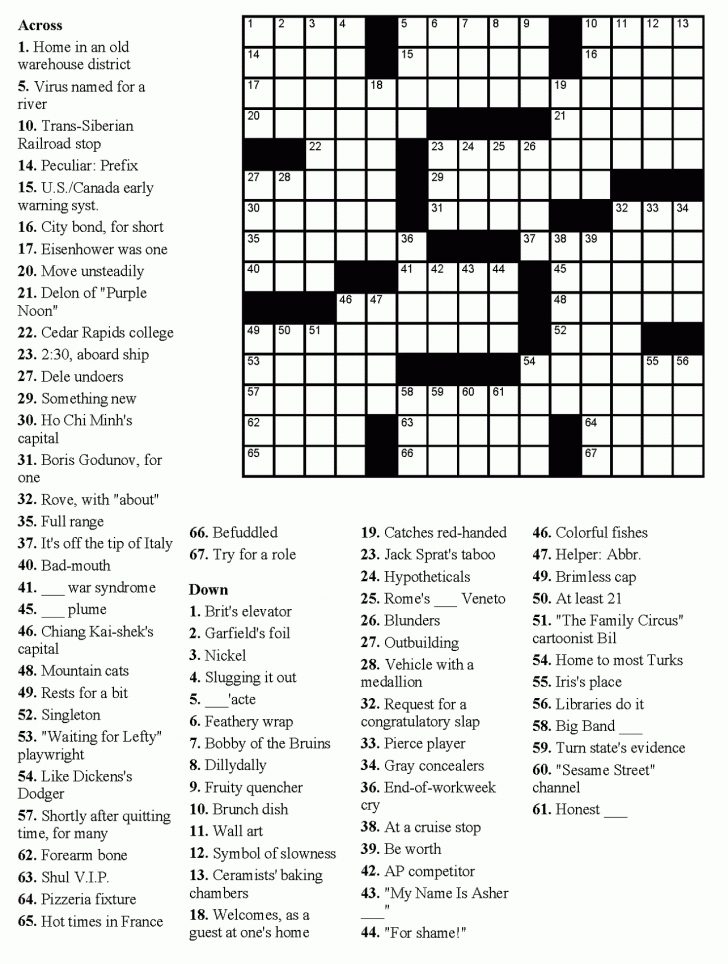 Free Easy Printable Crossword Puzzles For Kids