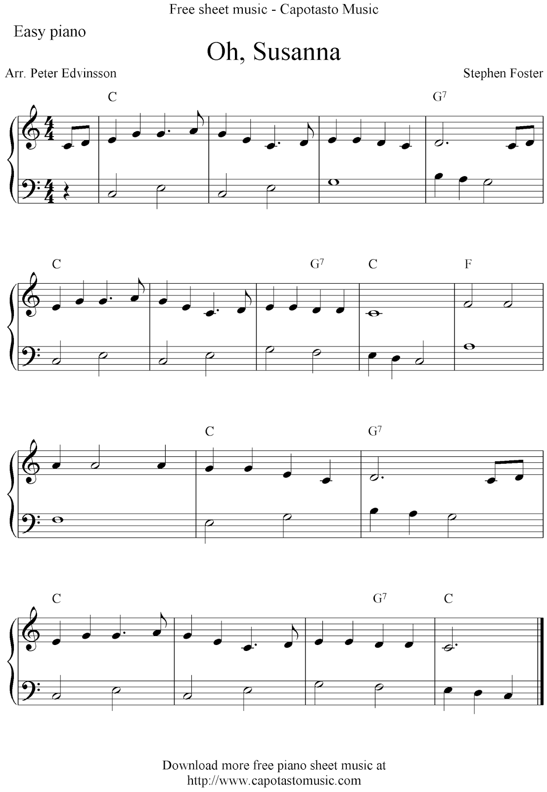 Easy Free Piano Sheet Music Arrangement With The Melody Oh, Susanna - All Of Me Easy Piano Sheet Music Free Printable