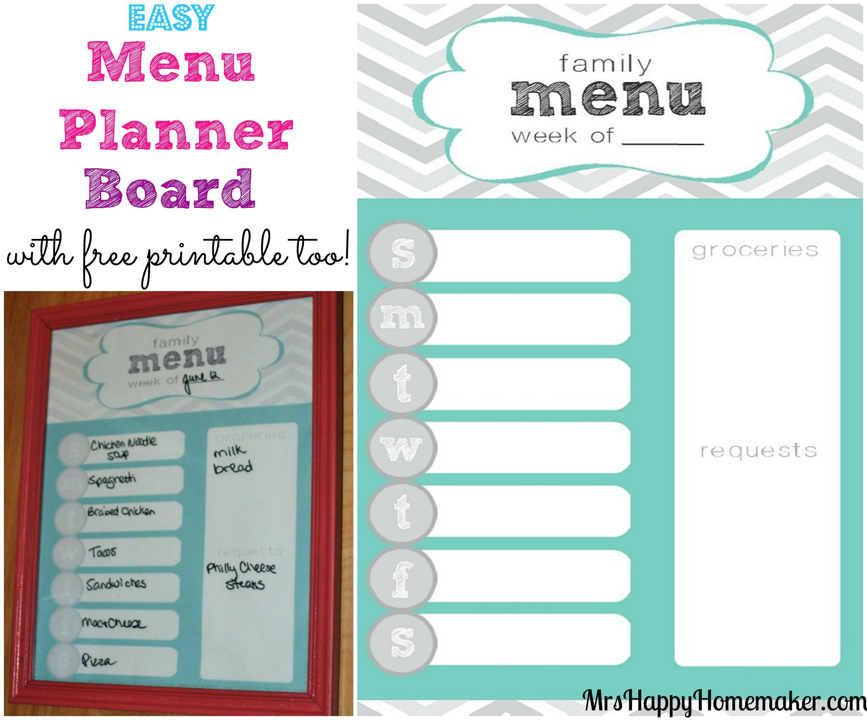 Easy Menu Planner Board - With A Free Printable! - Mrs Happy Homemaker - Free Printable Menu