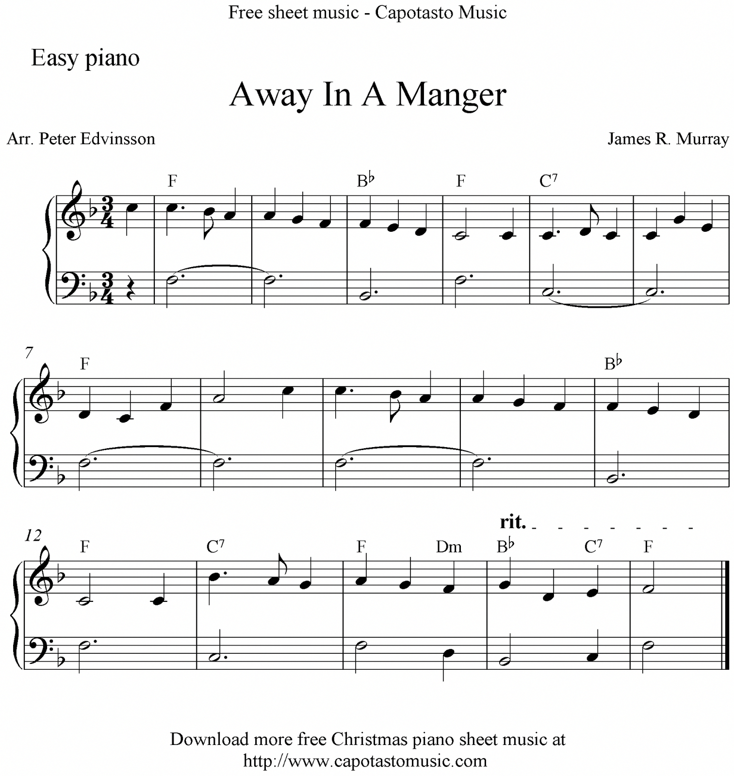 Easy Piano Arrangementpeter Edvinsson Of The Christmas Carol - Free Printable Sheet Music For Piano