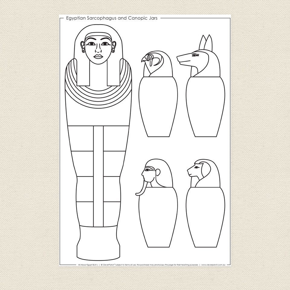 Egyptian Sarcophagus And Canopic Jars Colouring Sheet - Cleverpatch - Free Printable Sarcophagus