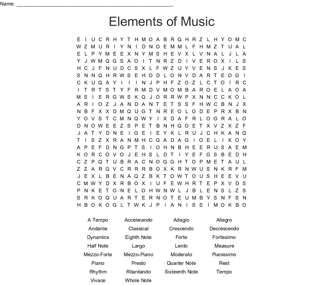 Elements Of Music Word Search - Wordmint - Free Printable Music Word Searches