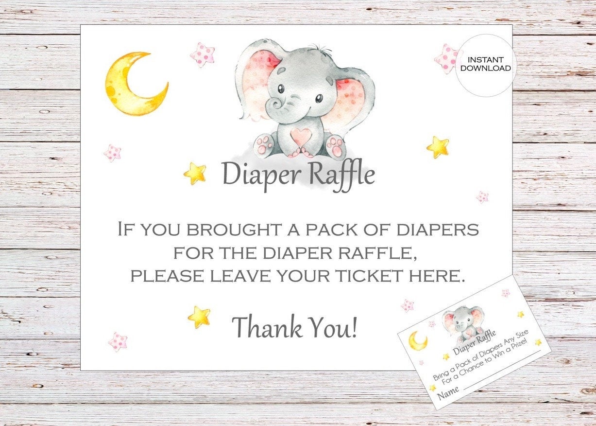 Elephant Printable Diaper Raffle Ticket Elephant Baby Shower | Etsy - Free Printable Diaper Raffle Tickets Elephant