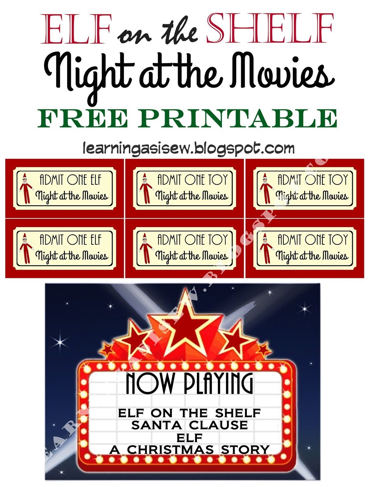 Elf On The Shelf Free Printable - Night At The Movies, Printable - Elf On The Shelf Printable Props Free