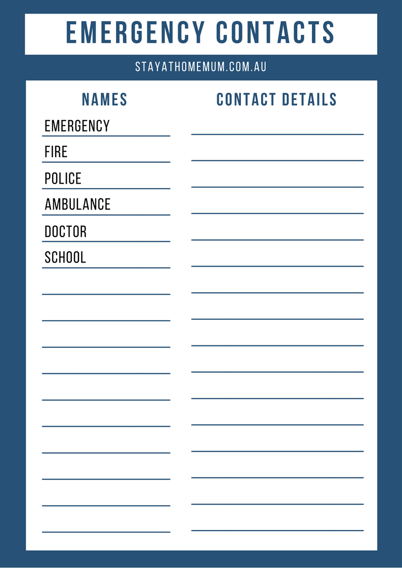 Emergency Contact List - Free Printable Emergency Phone List
