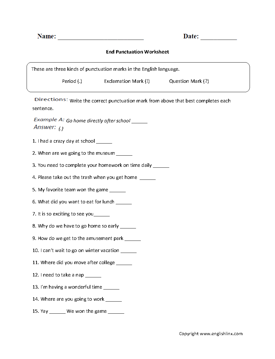 Englishlinx | Punctuation Worksheets - Free Printable Worksheets For Punctuation And Capitalization