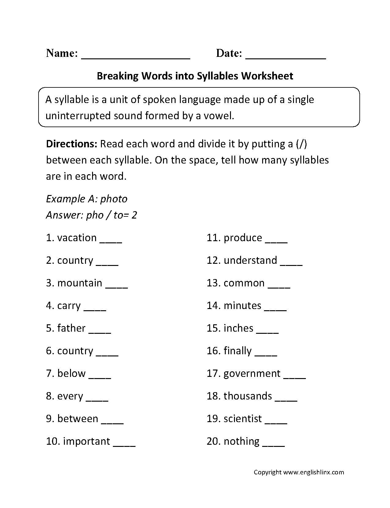 Open And Closed Syllables Worksheets