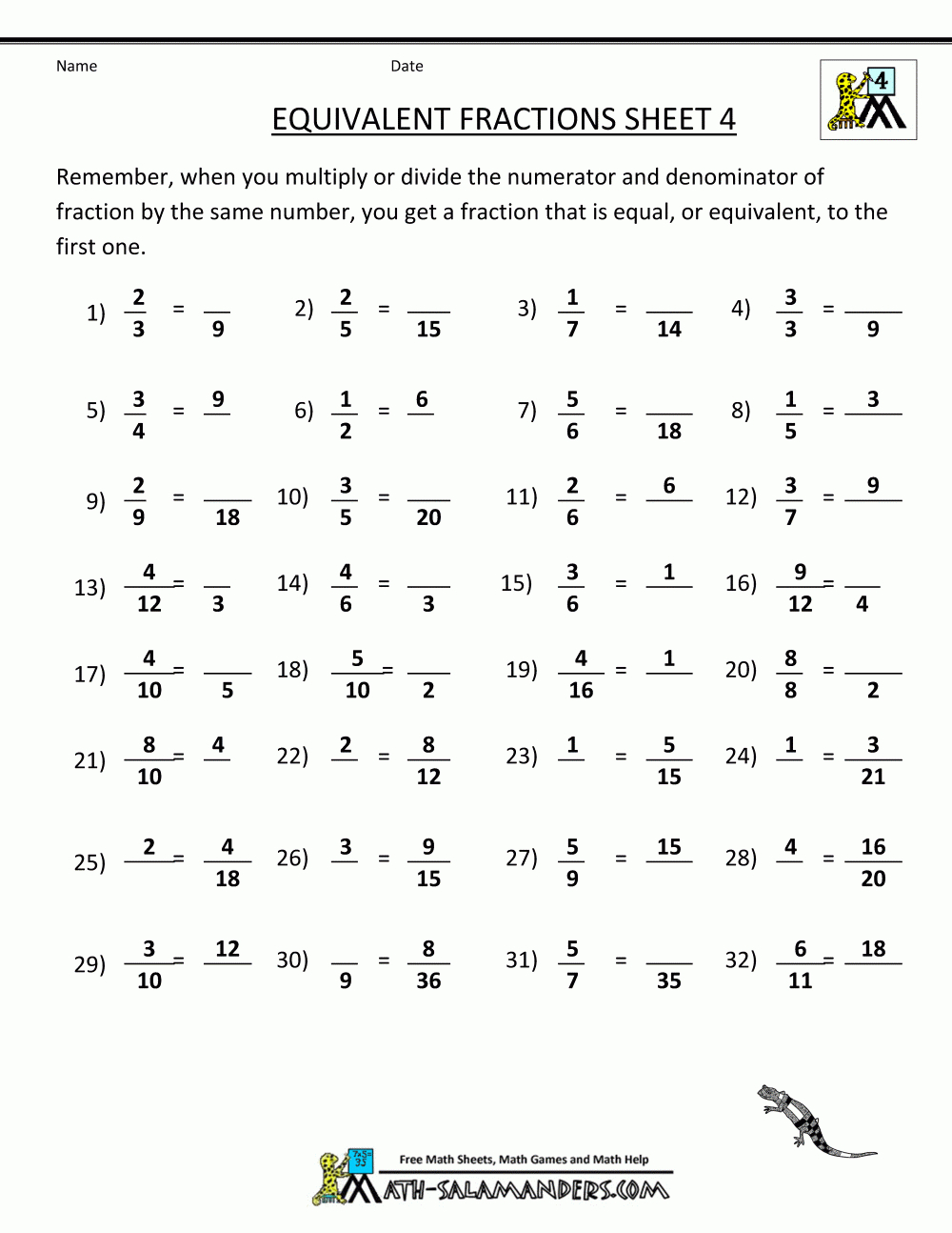 Equivalent Fractions Worksheets | Free Printable Fraction Worksheets - Year 6 Maths Worksheets Free Printable