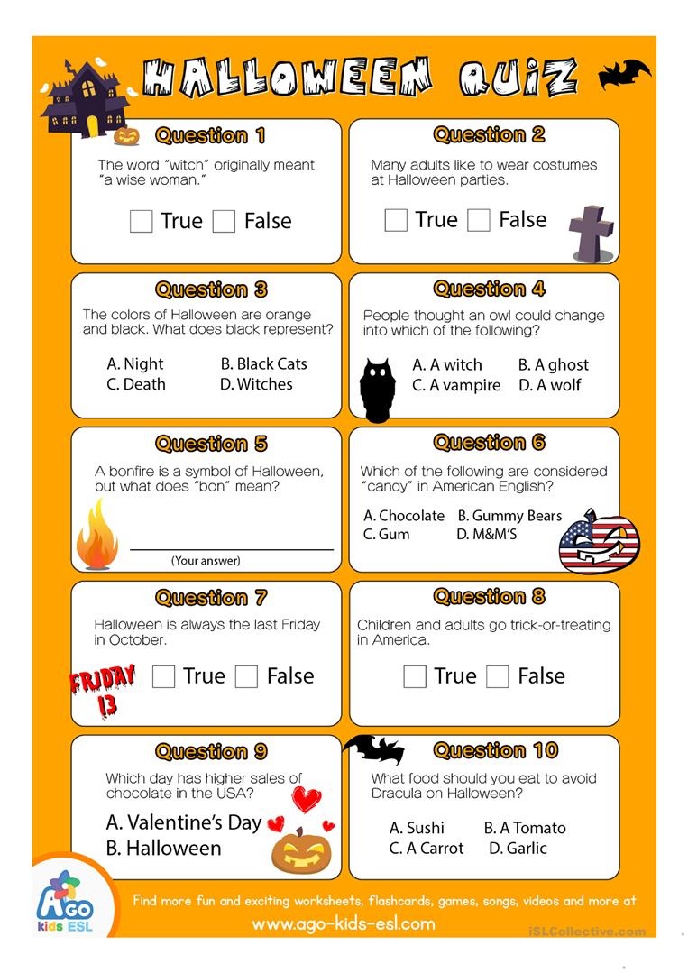 Esl Halloween Quiz Worksheet For English Class Worksheet - Free Esl - Free Printable Halloween Quiz