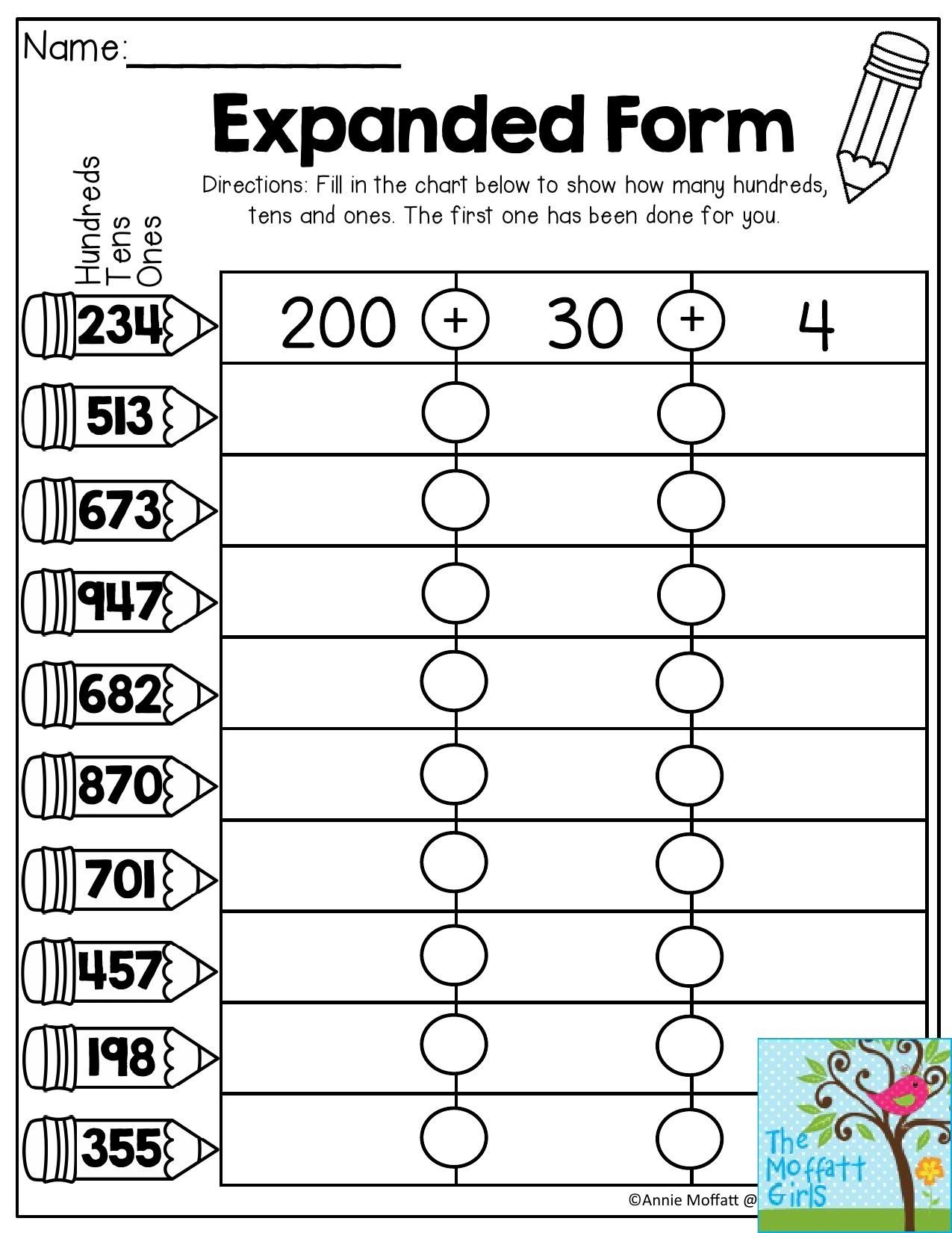 Expanded Form- Fill In The Chart To Show How Many Hundreds, Tens And - Free Printable Place Value Chart In Spanish